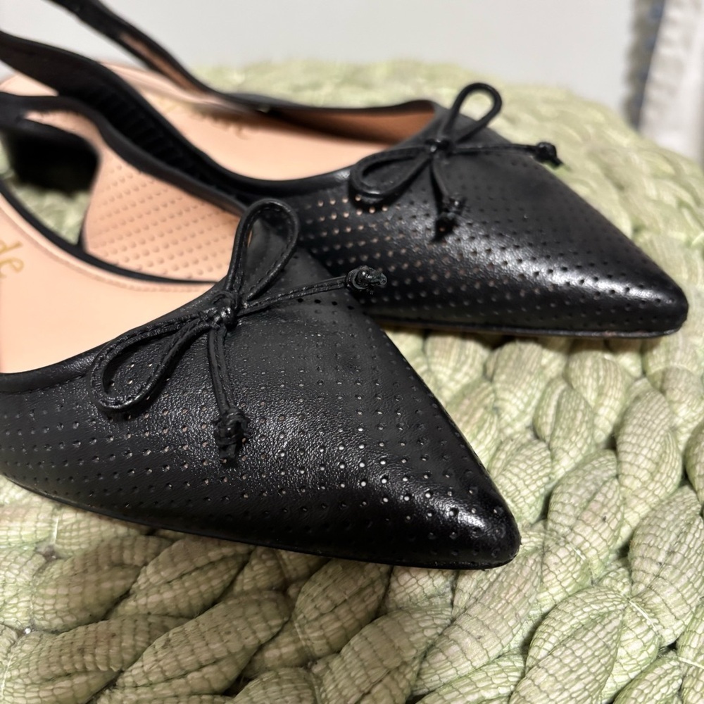 NEW Kate Spade Veronica Black Leather Point Toe Slingback Flats Size 7.5 - Picture 5 of 10